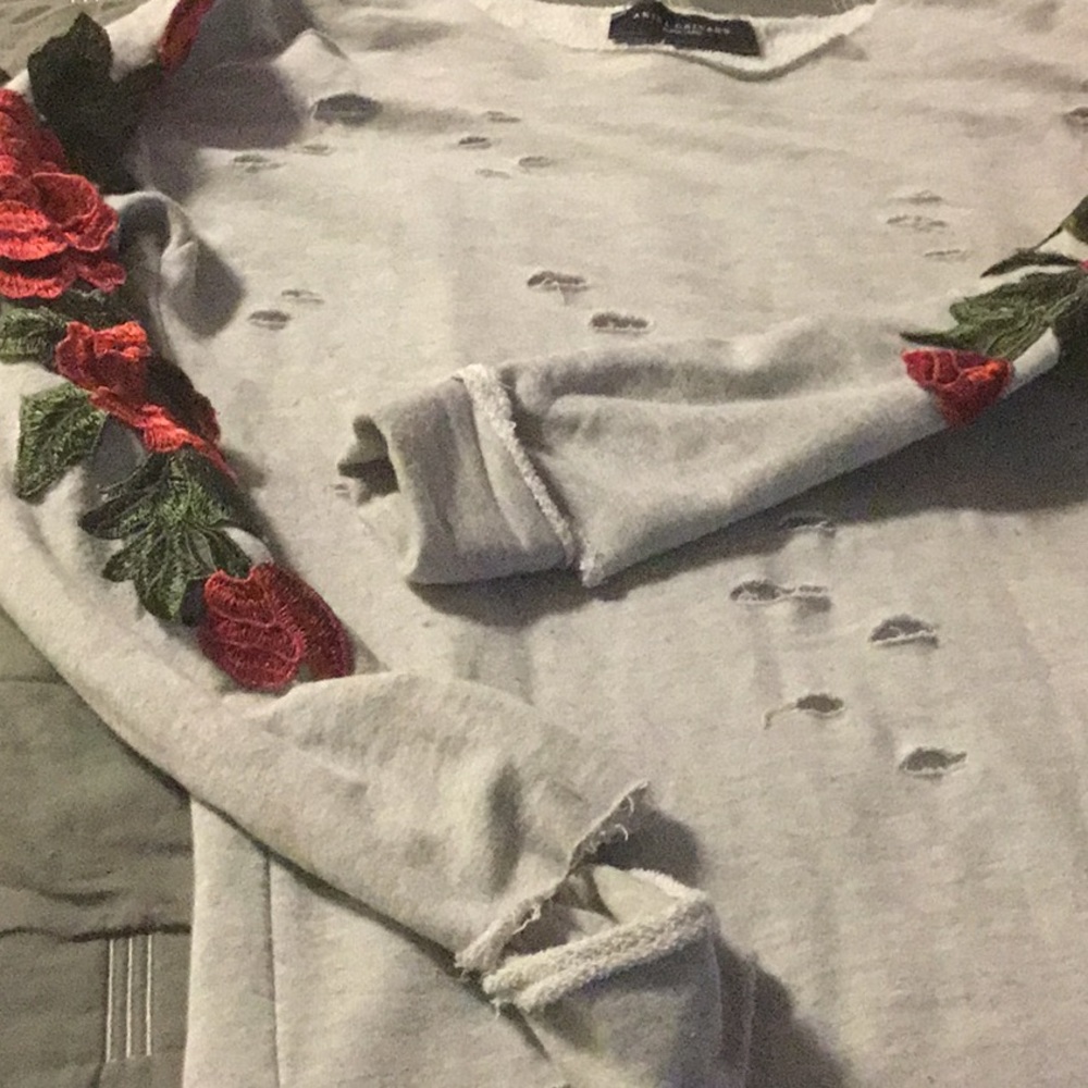 Akira Distressed Sweatshirt with Red Roses - Picture 3 of 7